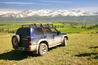   Kırgızistan 'ın Tian Shan dağlarıyla Song kul Gölü' nün güzel manzarası.