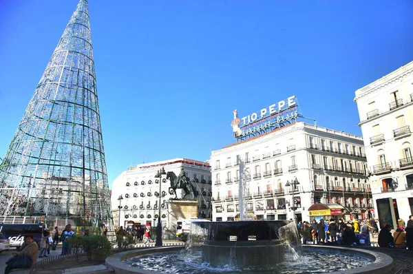 Madrid Spanien December 2019 Puerta Del Sol Ett Stort Torg — Stockfoto