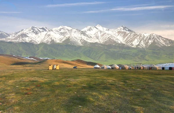 Campamento Ger Gran Prado Lago Song Kul Naryn Kirguistán —  Fotos de Stock