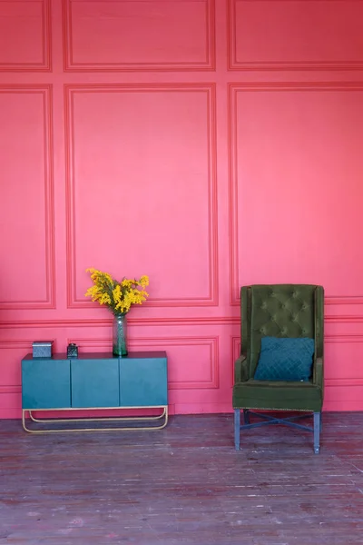 Interior Living Room Art Nouveau Style Khaki Armchair Turquoise Bedside — Stock Photo, Image