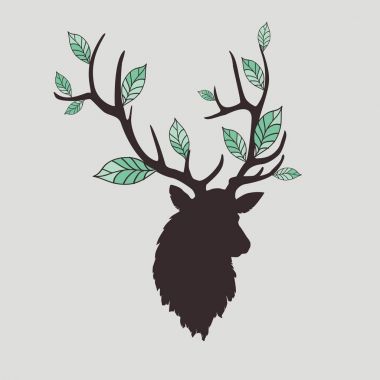 Güzel bir geyik boynuzları olan bir kafa silüeti
