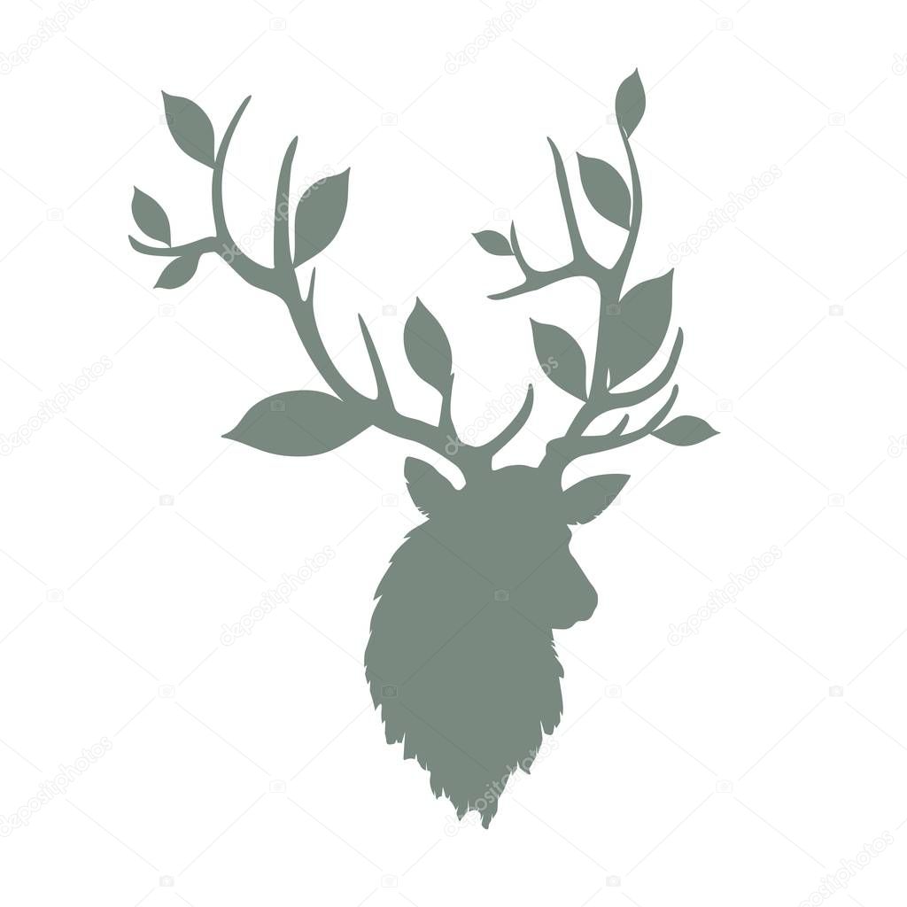 Silhouette of a head of a beautiful deer with horns