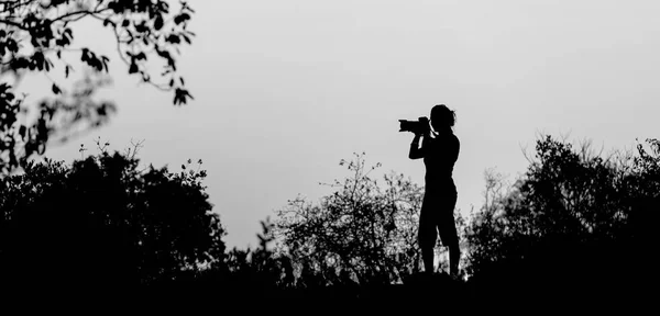 Photographer Silhouette Black And White — Stock Photo, Image