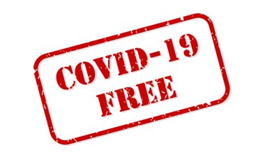 Covid-19 ücretsiz kırmızı kauçuk damga vektörü izole edildi
