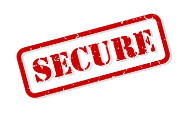 Güvenli kırmızı kauçuk damga vektörü izole edildi