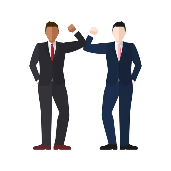 Elbow Bump Greeting Concept Vector Two Well Dressed Businessmen Covid — Stock Vector