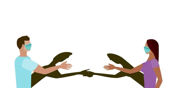 Κοινωνική Απόσταση Χαιρετισμός Διάνυσμα Έννοια Όπου Δύο Άνθρωποι Σφίγγουν Χέρι — Διανυσματικό Αρχείο