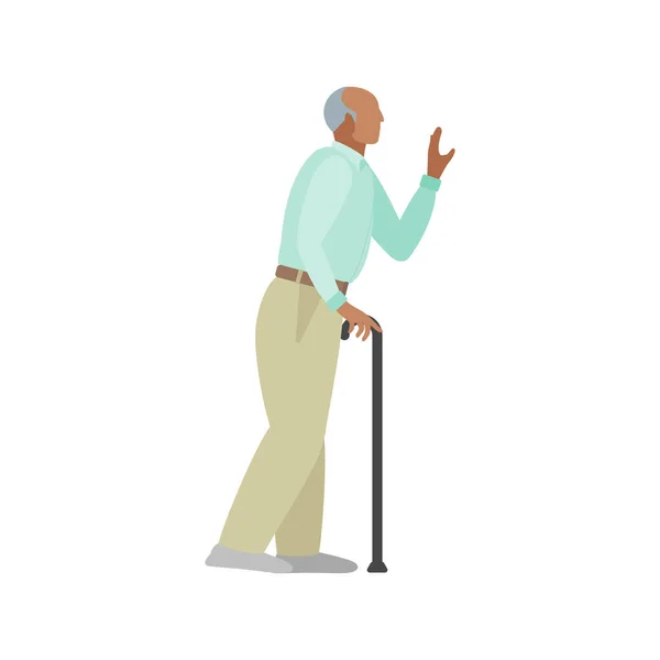 Starszy Mężczyzna Chodzącym Kijem Machającym Wektorem — Wektor stockowy