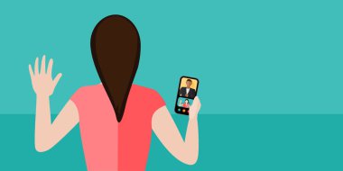 Ev konsepti vektöründe çalışırken görüntülü konuşma yapan kadın