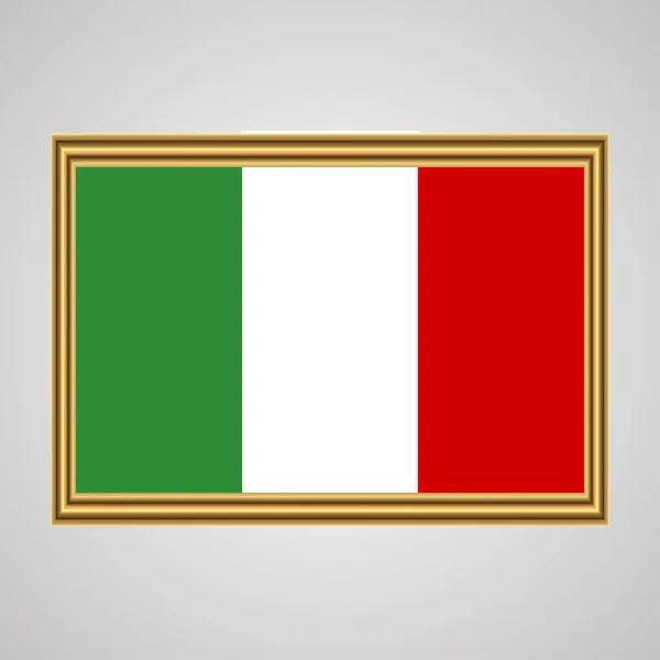 Bandera de Italia en un marco dorado — Vector de stock