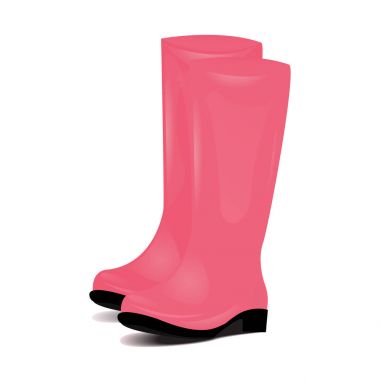 Pembe kauçuk yağmur bot çifti. Bahçe wok veya sonbahar ve hava sembolü. Vektör çizim Isolated beyaz arka plan üzerinde.