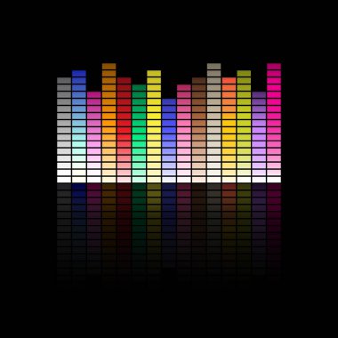 Hacim Ekolayzer simge vektör çizim siyah arka plan üzerinde gösterilen renkli müzikal ekolayzır