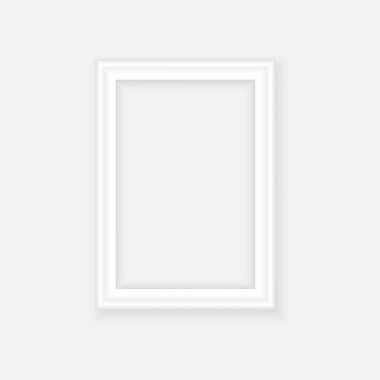 Beyaz resim çerçevesi. Yatay yönlendirmeye. Minimalist detaylı foto gerçekçi çerçeve. Grafik tasarım öğesi scrapbooking, sanat için iş tanıtım, web, el ilanları, afişler. Vektör çizim.