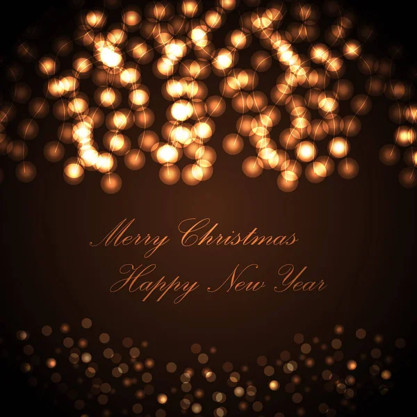 Feliz Navidad y Feliz Año Nuevo tarjeta de felicitación. hermoso fondo de vacaciones, luces festivas borrosas . — Vector de stock