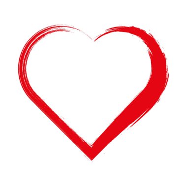 Kalp şeklinde çerçeve ve fırça resmi beyaz arka planda izole edilmiş. Grunge pulları. Sevgililer Günü işaretleri. Vektör illüstrasyonu.