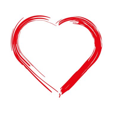 Kalp şeklinde çerçeve ve fırça resmi beyaz arka planda izole edilmiş. Grunge pulları. Sevgililer Günü işaretleri. Vektör illüstrasyonu.