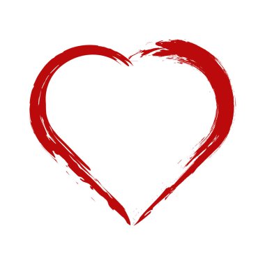 Kalp şeklinde çerçeve ve fırça resmi beyaz arka planda izole edilmiş. Grunge pulları. Sevgililer Günü işaretleri. Vektör illüstrasyonu.