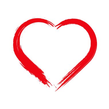 Kalp şeklinde çerçeve ve fırça resmi beyaz arka planda izole edilmiş. Grunge pulları. Sevgililer Günü işaretleri. Vektör illüstrasyonu.