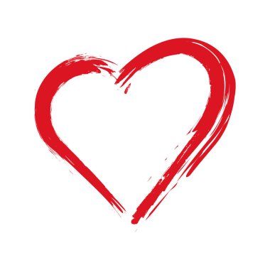 Kalp şeklinde çerçeve ve fırça resmi beyaz arka planda izole edilmiş. Grunge pulları. Sevgililer Günü işaretleri. Vektör illüstrasyonu.