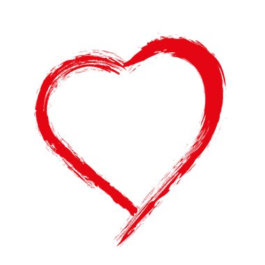 Kalp şeklinde çerçeve ve fırça resmi beyaz arka planda izole edilmiş. Grunge pulları. Sevgililer Günü işaretleri. Vektör illüstrasyonu.