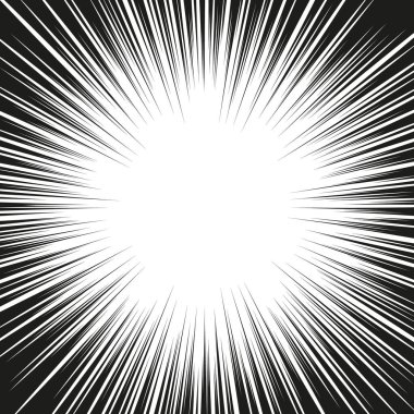 Hız çizgileri Uçan parçacıklar Kusursuz desen Manga grafik desen savaş damgası Güneş ışınları veya yıldız patlaması Beyaz zemin üzerinde Siyah vektör elementleri