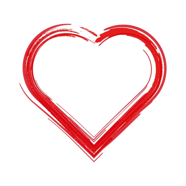 Herzförmiger Rahmen mit Pinselmalerei auf weißem Hintergrund. Grunge-Briefmarken. Valentinstag-Zeichen. Vektorillustration. — Stockvektor