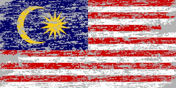 Bandiera della Malesia. Pennello dipinto Bandiera della Malesia. Illustrazione in stile disegnato a mano con effetto grunge e acquerello. Bandiera della Malesia con grunge texture. Illustrazione vettoriale . — Vettoriale Stock