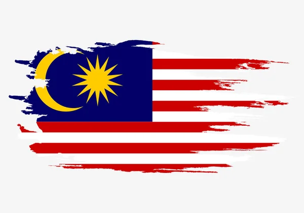 Bendera Malaysia. Sikat dicat Bendera Malaysia. Ilustrasi gaya gambar tangan dengan efek grunge dan cat air. Bendera Malaysia dengan tekstur grunge. Ilustrasi vektor . - Stok Vektor