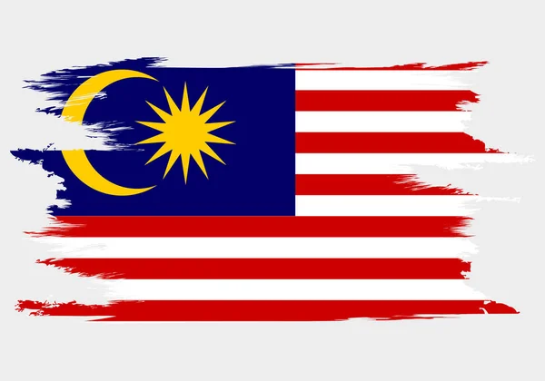 Flag of Malaysia. Brush painted Flag of Malaysia. Hand drawn style illustration with a grunge effect and watercolor. Flag of Malaysia with grunge texture. Vector illustration. — 스톡 벡터