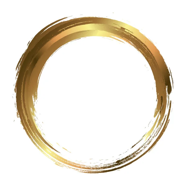 Cerchio cornice in oro dipinta con pennellate su sfondo bianco. Elemento astratto di progettazione vettoriale. Concetto oro. Illustrazione vettoriale . — Vettoriale Stock