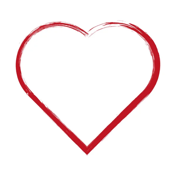 Herzförmiger Rahmen mit Pinselmalerei auf weißem Hintergrund. Grunge-Briefmarken. Valentinstag-Zeichen. Vektorillustration. — Stockvektor