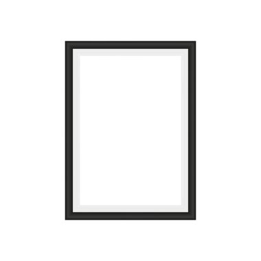 Gri arkaplanda izole edilmiş gerçekçi siyah çerçeve. Sunumlar için mükemmel. Vektör illüstrasyonu.