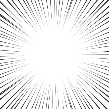 Arkaplan tasarımı veya çizgi film şablonu için vektör siyah radyal hız çizgisi patladı. Çizgi roman tasarım elementi. Siyah ve beyaz vektör çizimi.