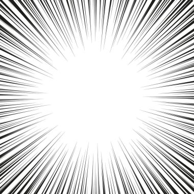 Arkaplan tasarımı veya çizgi film şablonu için vektör siyah radyal hız çizgisi patladı. Çizgi roman tasarım elementi. Siyah ve beyaz vektör çizimi.