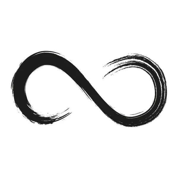 Grunge Infinity Symbol. Hand mit schwarzer Farbe bemalt. Grunge-Pinselstrich. Ikone der modernen Ewigkeit. Grafikdesign-Element. Unendliche Möglichkeiten, endloser Prozess. Vektorillustration. — Stockvektor