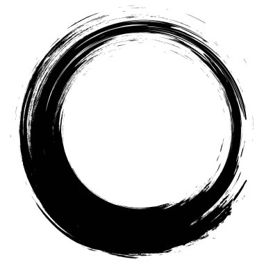 Vektör fırça darbeleri beyaz arka planda boya daireleri çizer. Mürekkeple çizilmiş boya fırçası çemberi. Logo, etiket tasarımı element vektör çizimi.