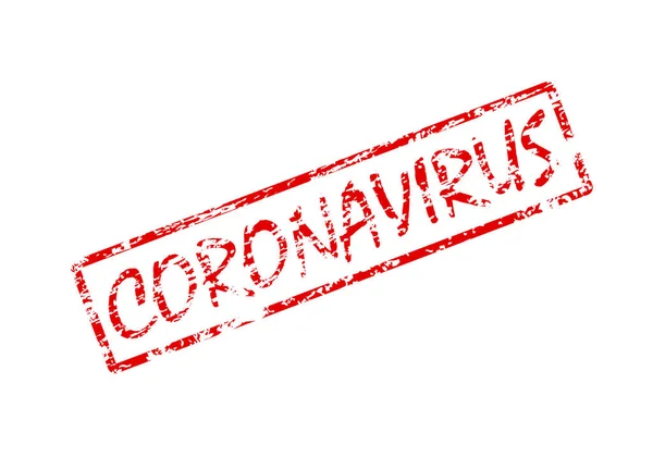 Coronavirus Λέξη Κόκκινο Τετράγωνο Grungy Υφή Ελαστική Απεικόνιση Διανυσματικών Γραμματοσήμων — Διανυσματικό Αρχείο