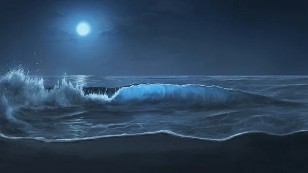 Ondas oceánicas iluminadas por la luna — Foto de Stock