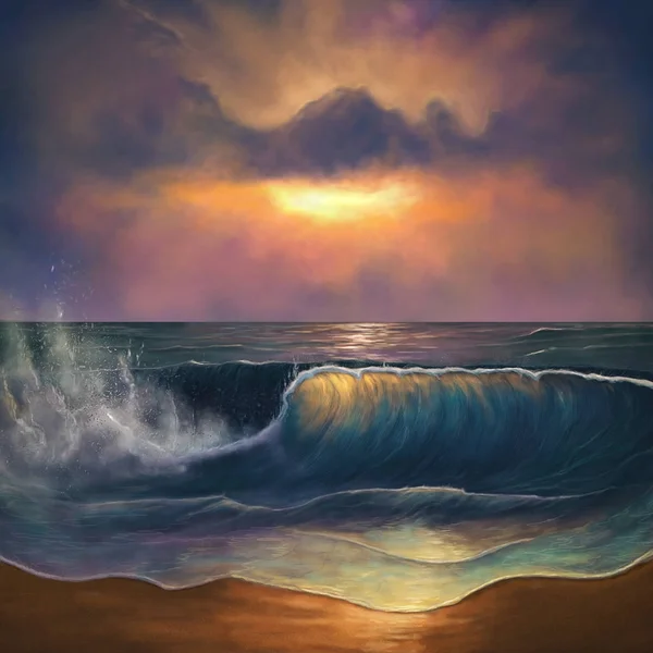 Океанічні хвилі на сході сонця — стокове фото