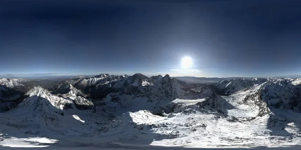 Rysy 2499M Polônia Panorama 360 Graus Sol Nas Montanhas Inverno — Fotografia de Stock