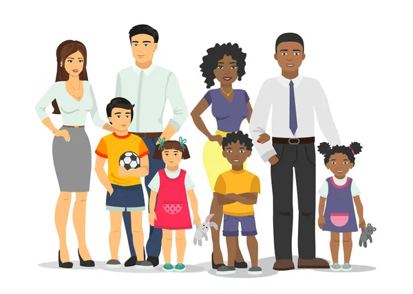 Illustration vectorielle isolée de famille afro-américaine et blanche . — Image vectorielle