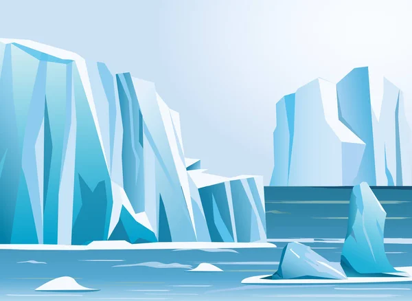 Ilustração vetorial iceberg paisagem ártica e montanhas. Fundo de inverno . —  Vetores de Stock