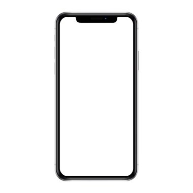 Açık vektör çizim modern smartphone, cep, telefon mockup boş ekran beyaz zemin üzerine izole görüntüleyin. Siyah renk ve beyaz renkli ekran telefon.