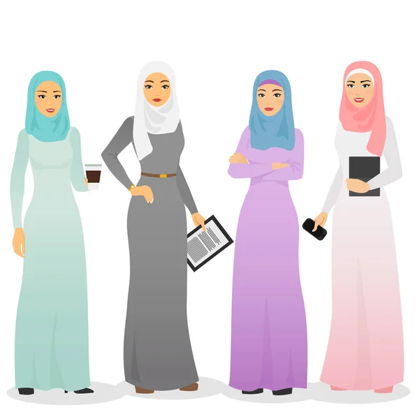 ヒジャーブとビジネス アラブ女性文字のベクター イラスト セット。イスラム教徒の女性の人々. — ストックベクタ