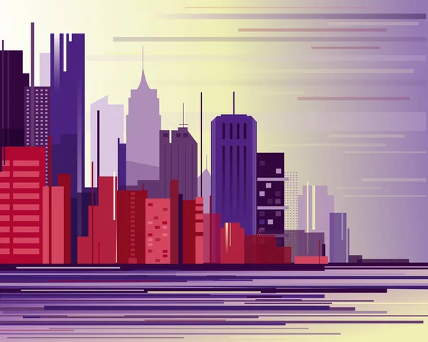 Εικονογράφηση διάνυσμα βιομηχανικό αστικό τοπίο. Μεγάλη σύγχρονη πόλη με ουρανοξύστες στην άντληση επίπεδη κινούμενα σχέδια στυλ. — Διανυσματικό Αρχείο