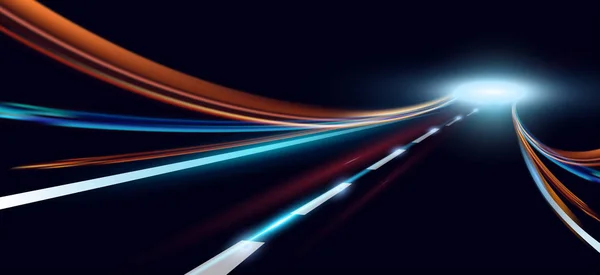 Dinamik ışıklar vektör Illustration. Gece saat soyutlama yüksek hızlı yolda. City road araba hafif yollar arka plan hareket.