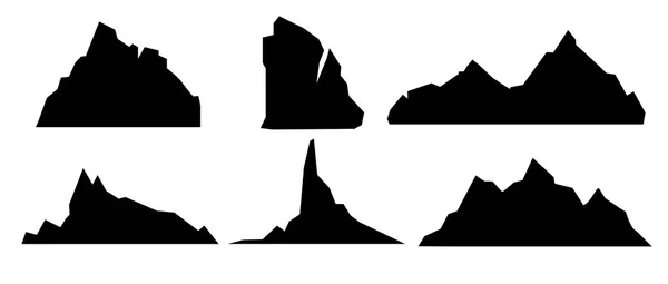 Vektör çizim kümesi siyah ve dağ siluetleri, rocky Dağları'nın arka plan sınırında beyaz arka planda düz stil. — Stok Vektör