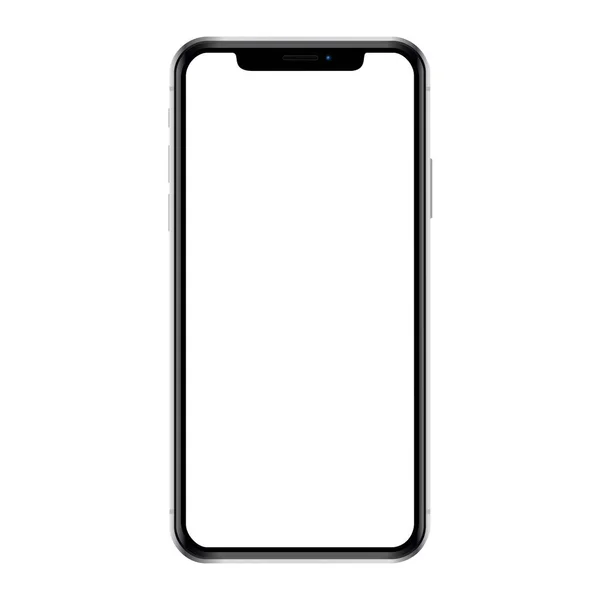 Ilustração vetorial da vista frontal smartphone moderno, celular, telefone mockup isolado no fundo branco com tela em branco. Telefone na cor preta e tela de cor branca . — Vetor de Stock