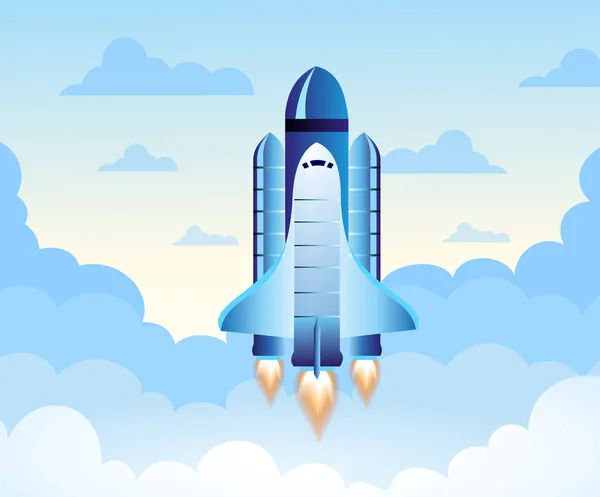 Rocket launch. New project start up concept in flat design style. Space for text. Vector illustration. — Stock Vector