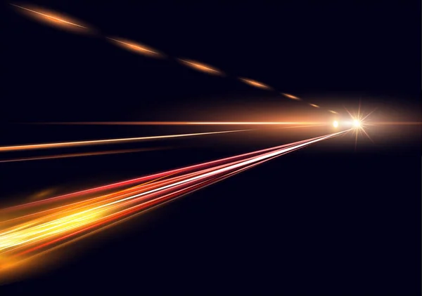 Vektör çizim gece trafik uzun pozlama simülasyonu. Yüksek hız ışık siyah arka plan üzerine. — Stok Vektör